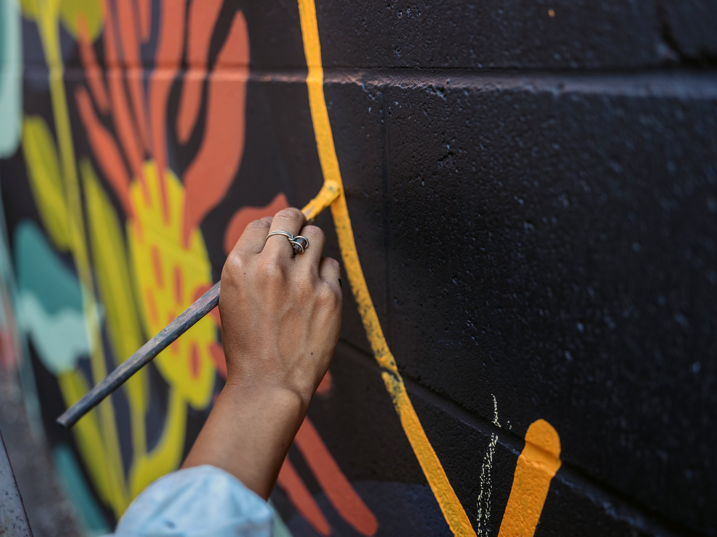 Mural artist at work